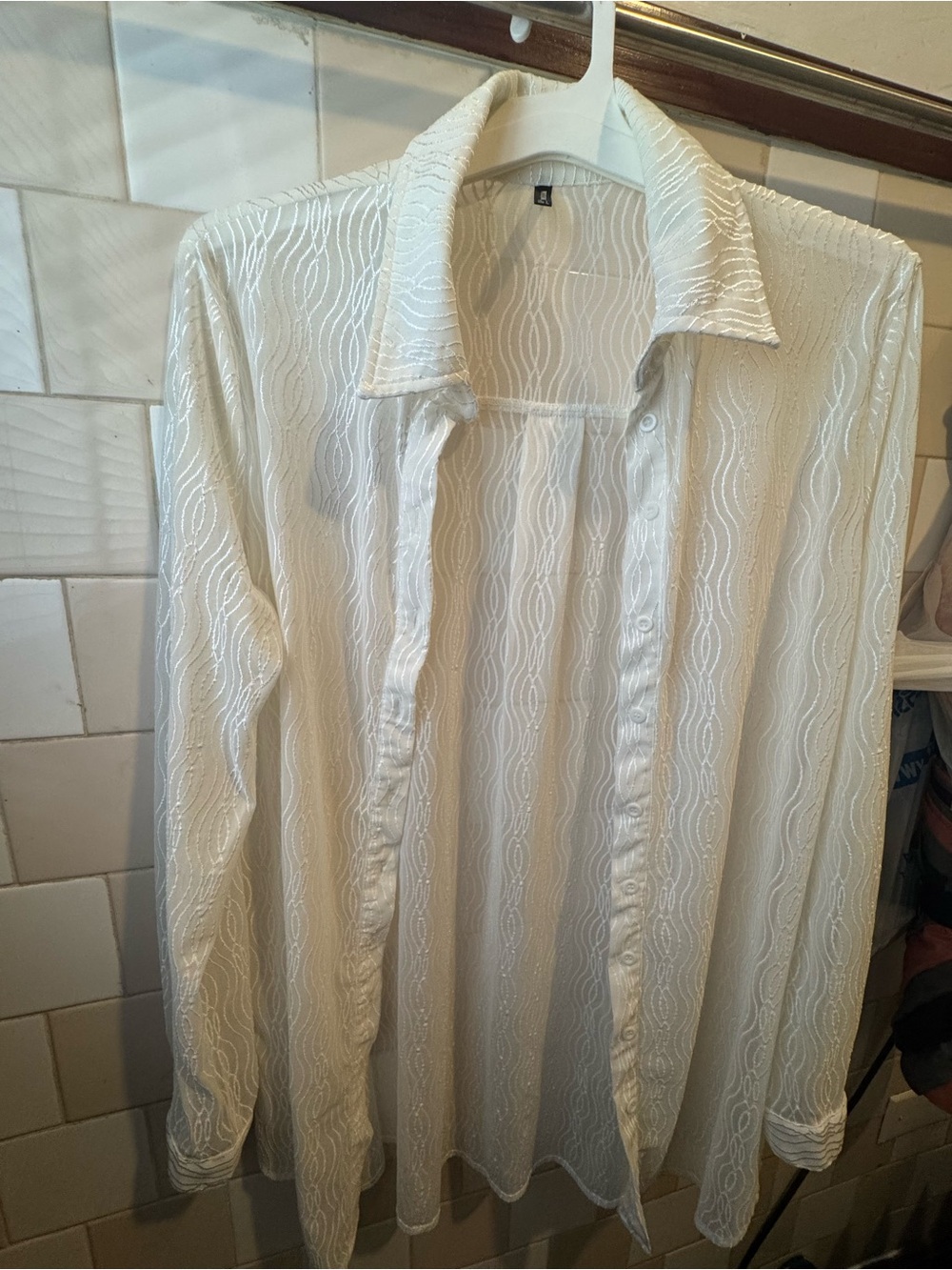 PrettyLittleThing White Sheer Textured Button-Front Blouse